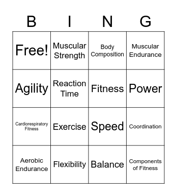 Components of Fitness Bingo Card