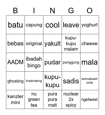 Punya Bora Bingo Card