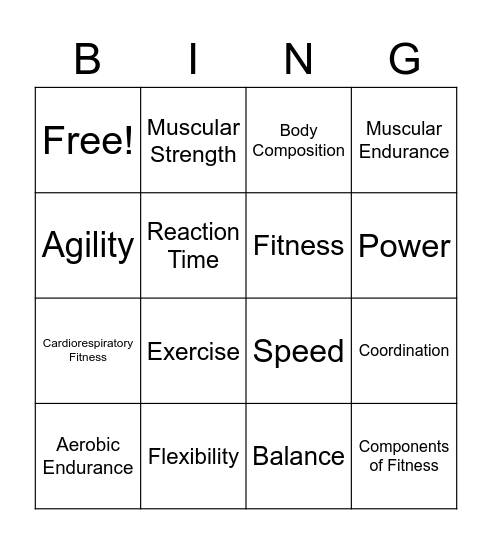 Components of Fitness Bingo Card
