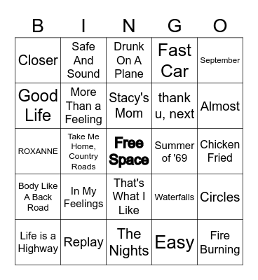 Roadtrippin' Music Bingo Card