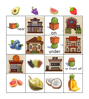 Fruit and Preposition Bingo Card