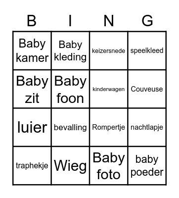 Baby shower Bingo Card