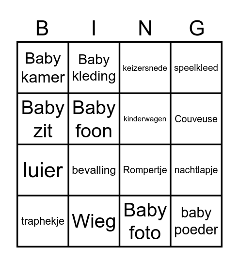 Baby shower Bingo Card