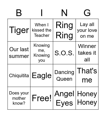 ABBA Bingo Card