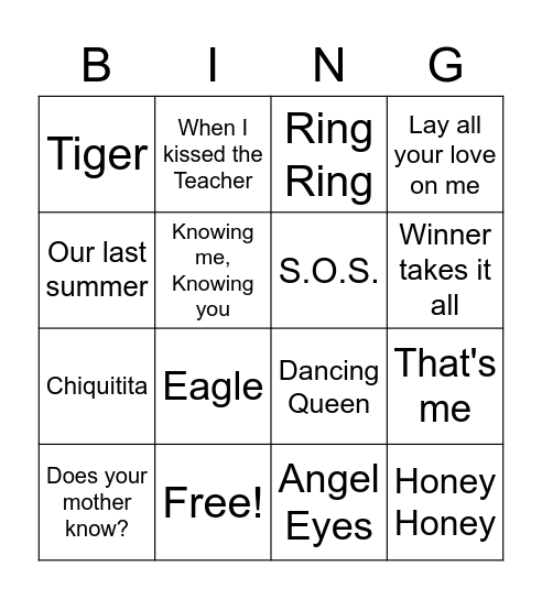 ABBA Bingo Card