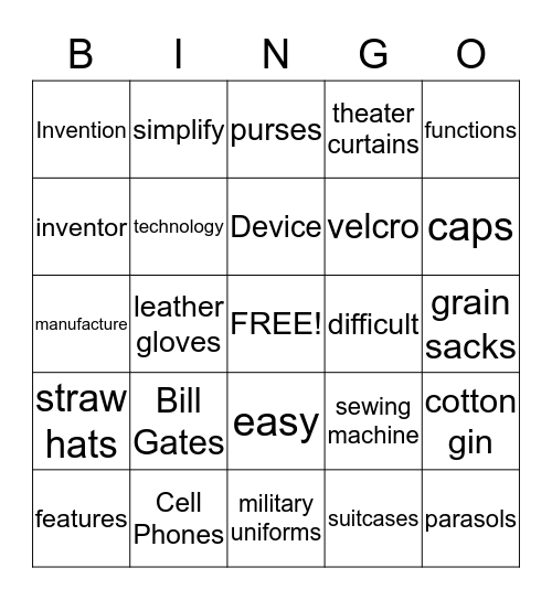 Invention Bingo Card
