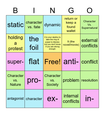 Characters and conflicts Bingo Card