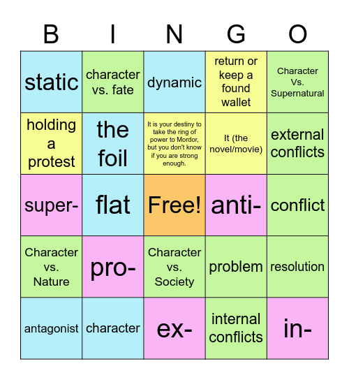 Characters and conflicts Bingo Card