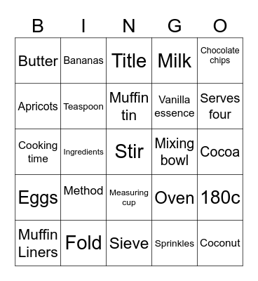 Muffin Recipe Bingo Card