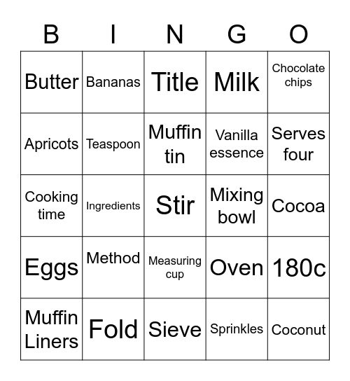 Muffin Recipe Bingo Card