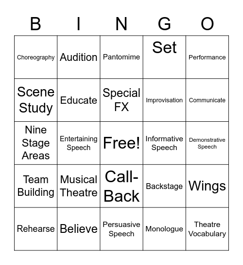 Theatre Arts Appreciation Bingo! Bingo Card