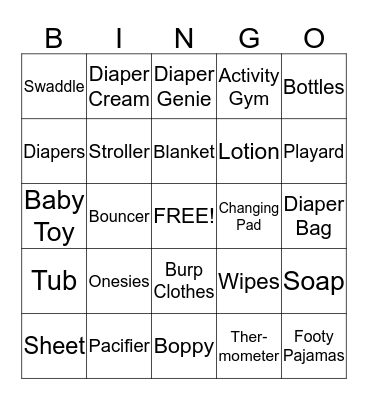 Beth's Baby Shower Bingo Card