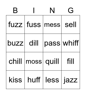 Phonics Bingo Card