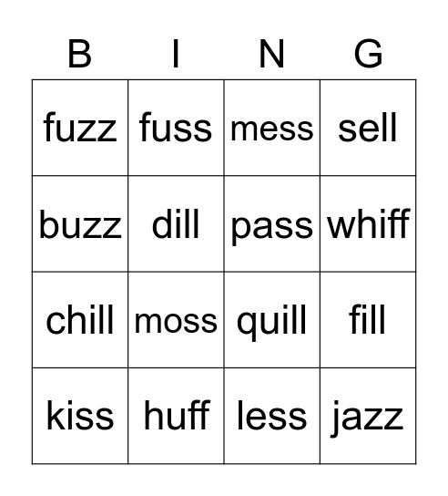 Phonics Bingo Card