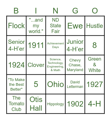 4-H Bingo! Bingo Card