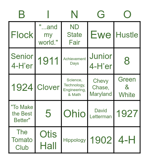 4-H Bingo! Bingo Card