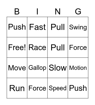 Force Vocabulary Bingo Card