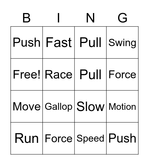 Force Vocabulary Bingo Card