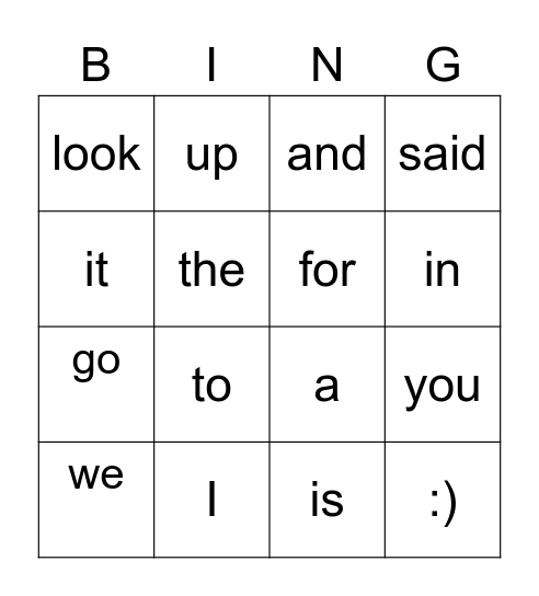 Site Words Bingo Card