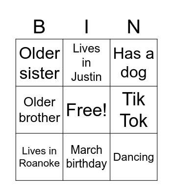 Deja's Bingo Card