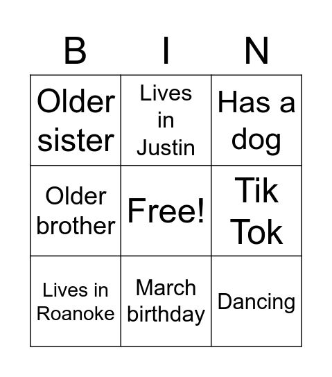 Deja's Bingo Card