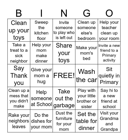 Service Bingo Card