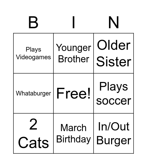 Untitled Bingo Card