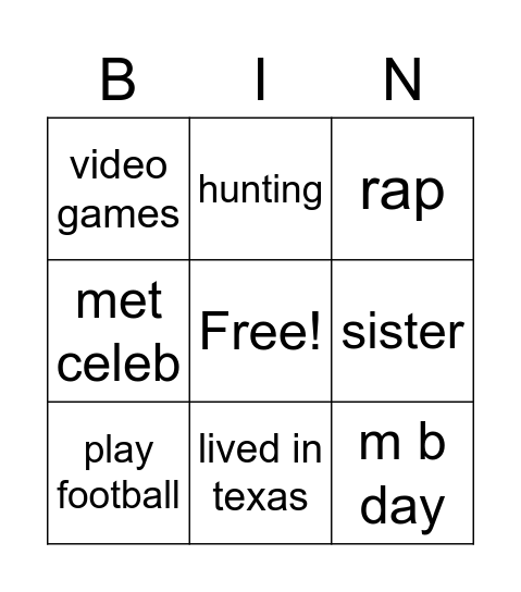 Untitled Bingo Card