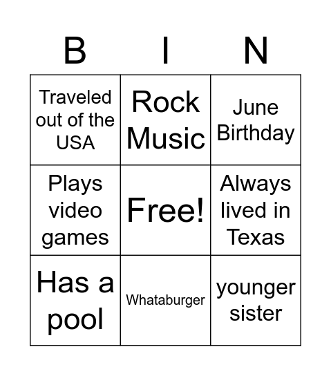 Untitled Bingo Card
