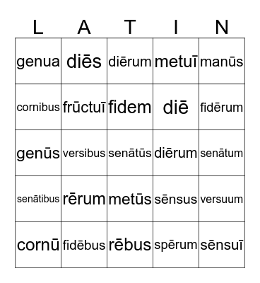 4th and 5th Declension Nouns Bingo Card