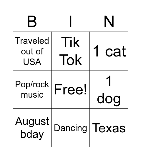 Untitled Bingo Card