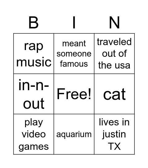 Untitled Bingo Card