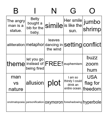 Literary Terms Bingo Card