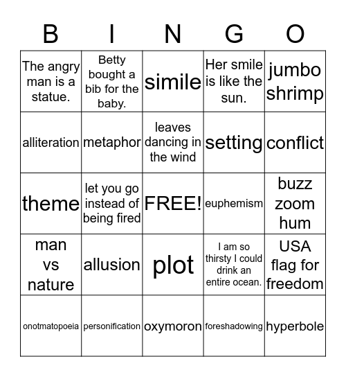 Literary Terms Bingo Card