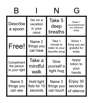 Mindful Bigo Bingo Card
