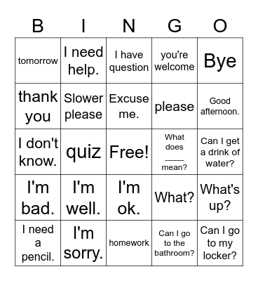 Saludos y Despedidas- Spansh to English Bingo Card