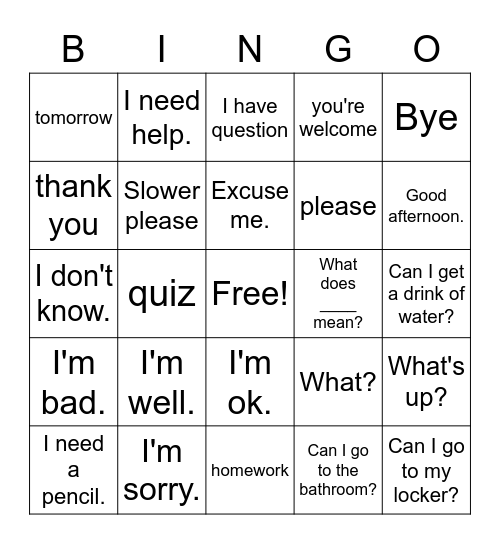 Saludos y Despedidas- Spansh to English Bingo Card