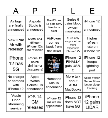 Apple September 15th 2020 Event Bingo Card