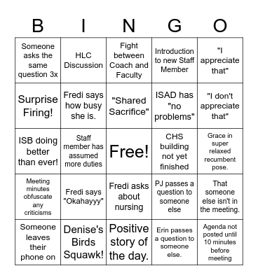 Finlandia Full Faculty Meeting Bingo! Bingo Card