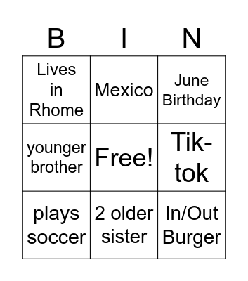 Untitled Bingo Card