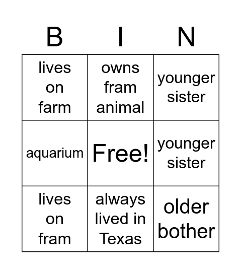 Untitled Bingo Card