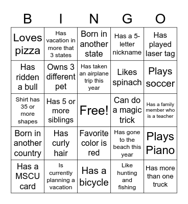 Getting to Know the Members Bingo Card