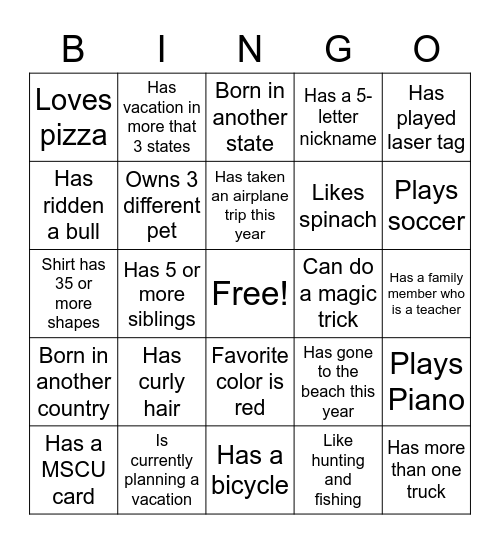 Getting to Know the Members Bingo Card