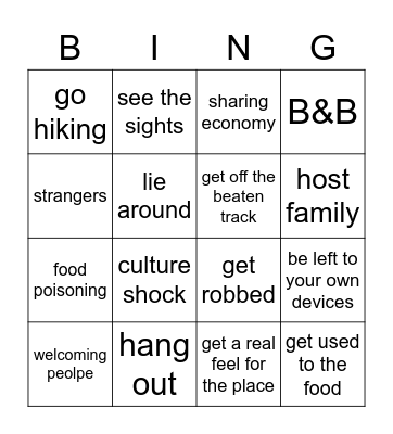 Travel, Trust and Tourism Bingo Card