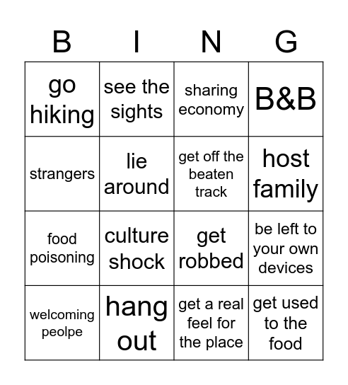 Travel, Trust and Tourism Bingo Card