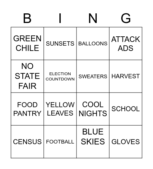 IMAGES OF FALL Bingo Card