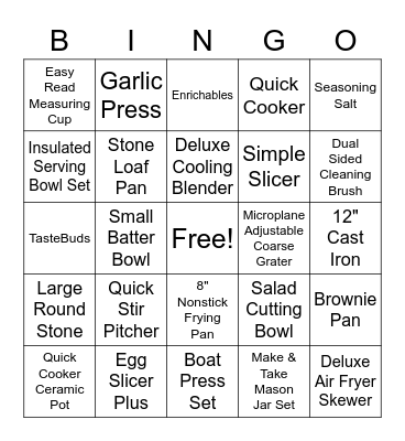 Pampered Chef Bingo Card