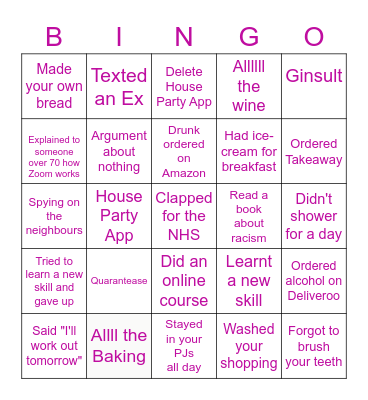 House of Burlesque Lockdown Bingo Card