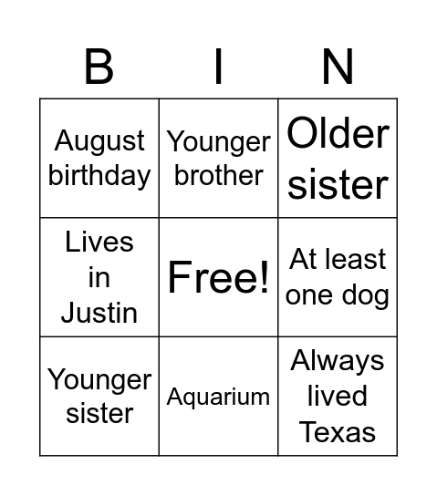 Untitled Bingo Card