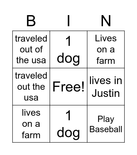 Untitled Bingo Card